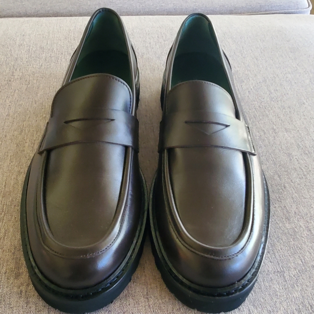 Brand New Vinny's Brown Leather Lug Sole Penny Loafers